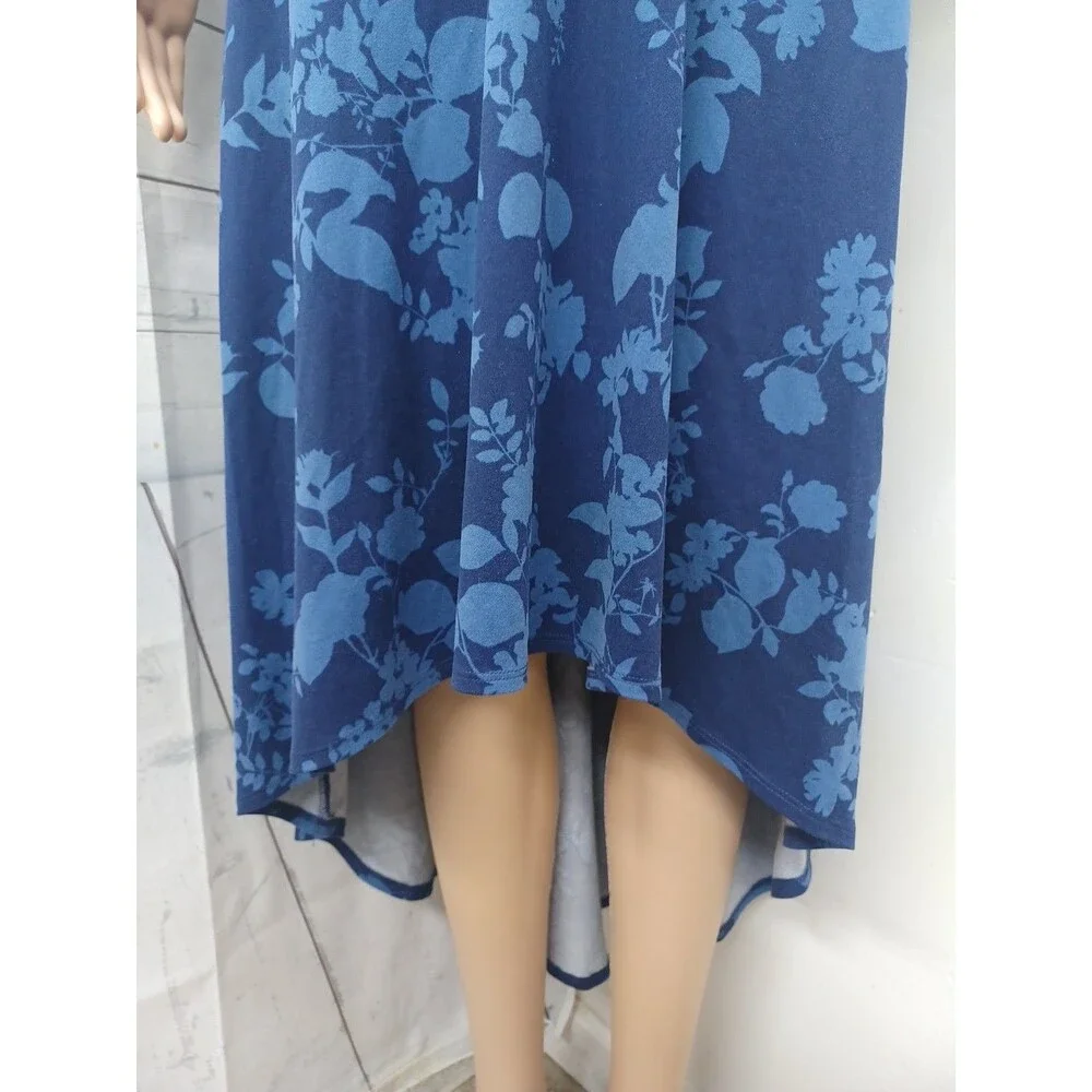 Fortune + Ivy High Low Blue Floral Dress Half Wrap Style Sz L Stretch